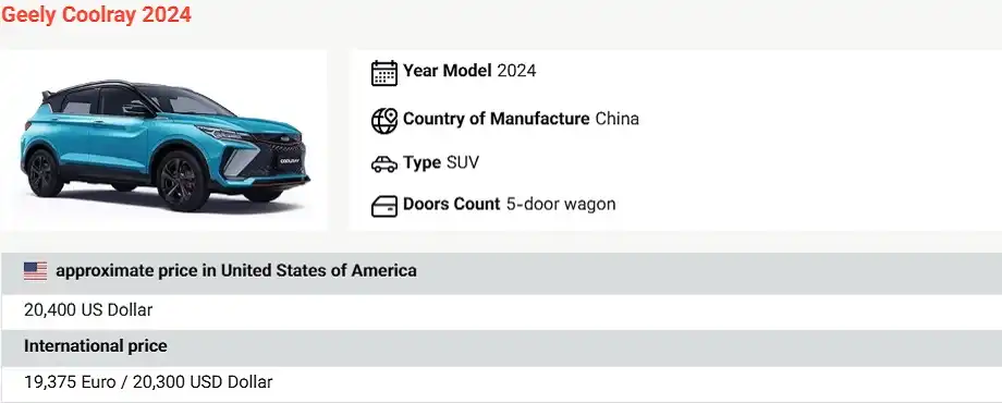 Geely cars price in usa