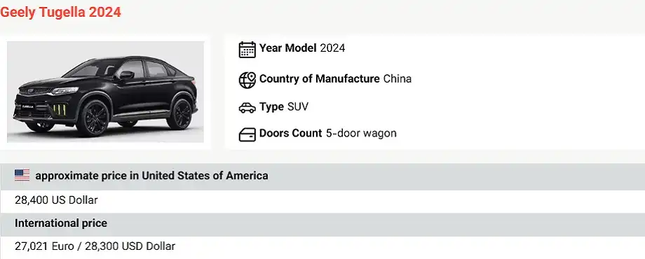 Geely cars price in usa