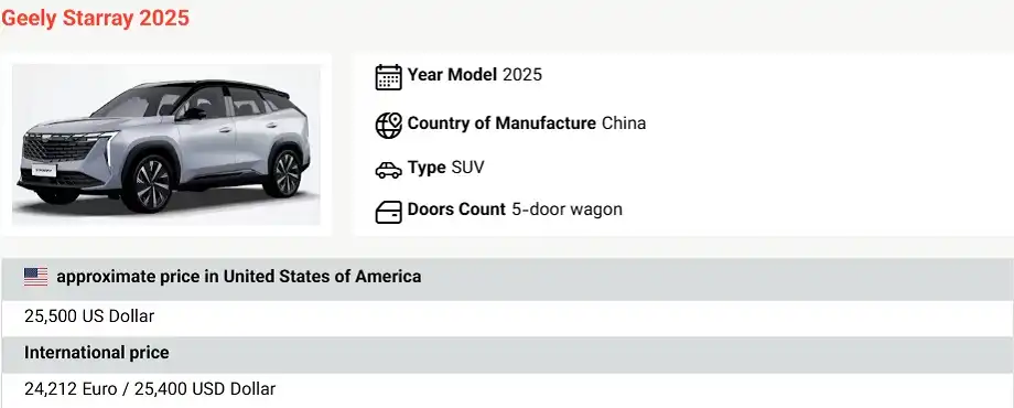 Geely cars price in usa