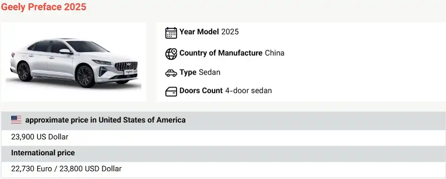 Geely cars price in usa