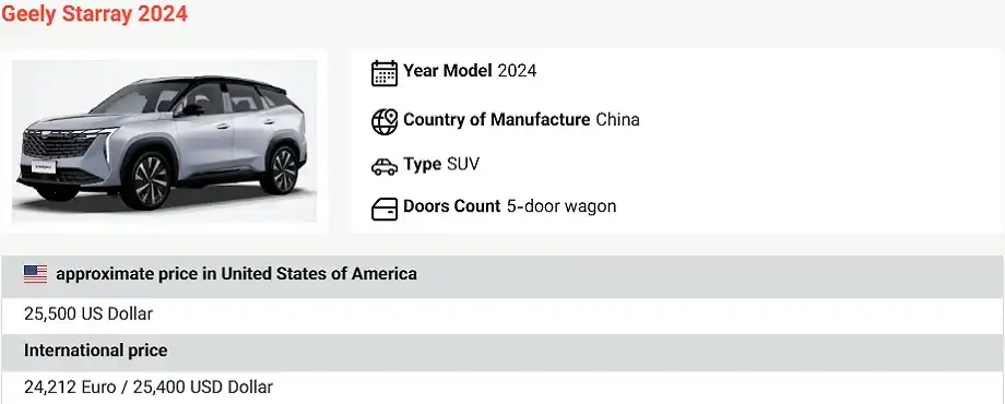 Geely cars price in usa