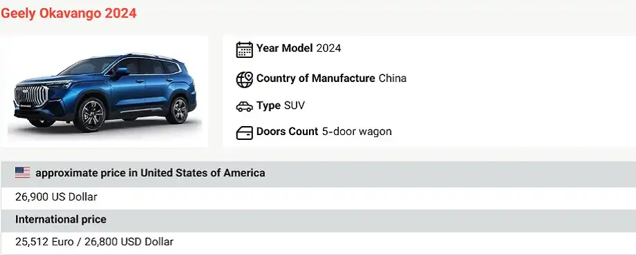 Geely cars price in usa